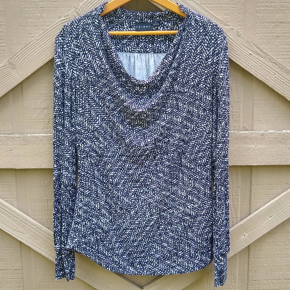 Tribal Long Sleeved Cowl-Neck Tee Shirt